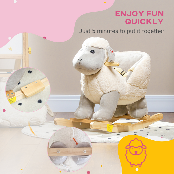 AIYAPLAY Rocking Lamb with Sounds & Safety Belt – Grey (18–36M)