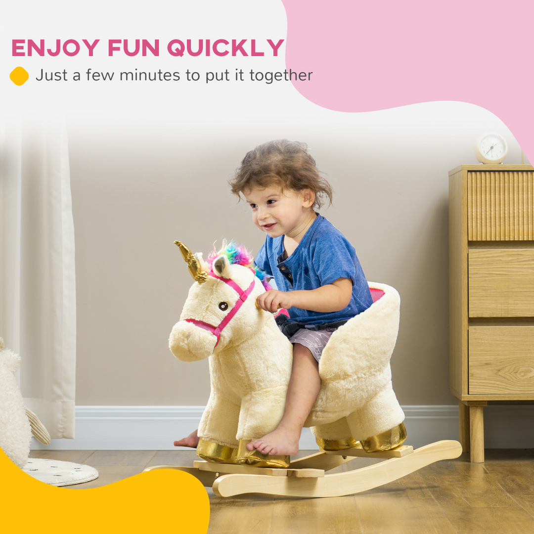 AIYAPLAY Plush Rocking Unicorn with Sound & Safety Belt – Cream