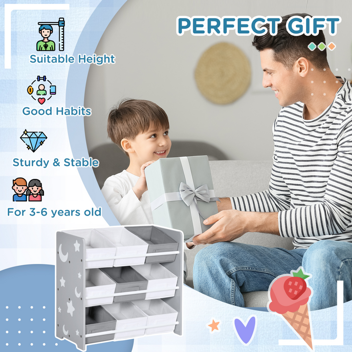 ZONEKIZ Kids Storage Rack with Nine Removable Baskets – Grey