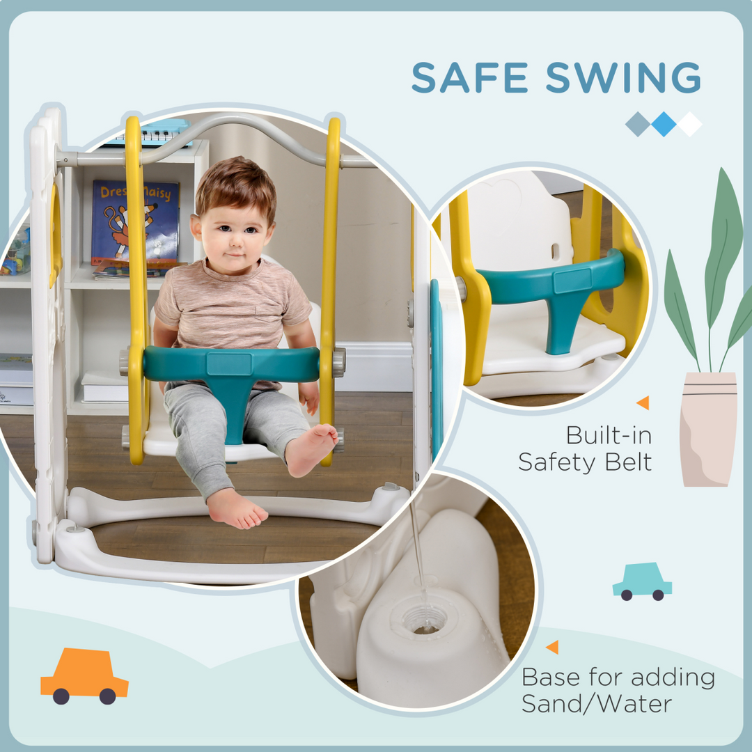 AIYAPLAY 6-in-1 Swing &amp; Slide Set with Basketball Hoop – Yellow (Ages 1–3 Years)