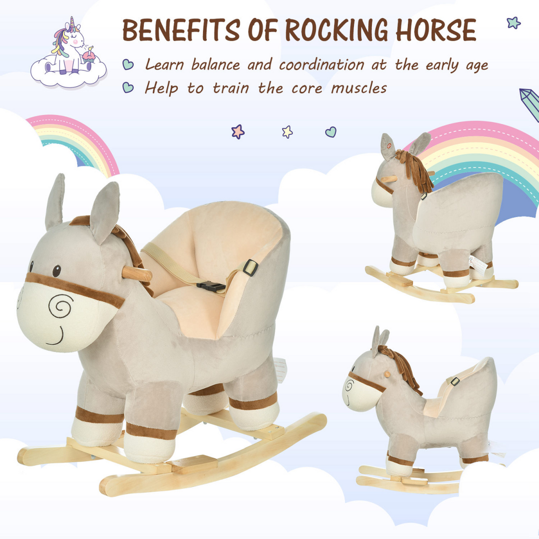 HOMCOM Kids Plush Donkey Rocking Ride-On – Grey