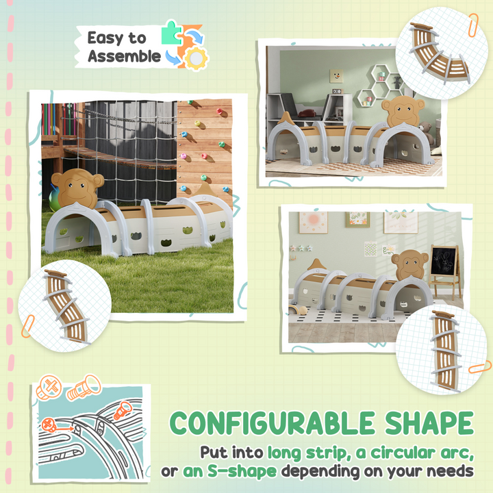 AIYAPLAY Monkey Design Kids Play Tunnel – Ages 3–6 (Brown)