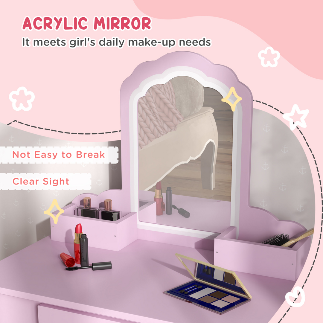 ZONEKIZ Kids Dressing Table & Stool – Pink Cloud Vanity Set