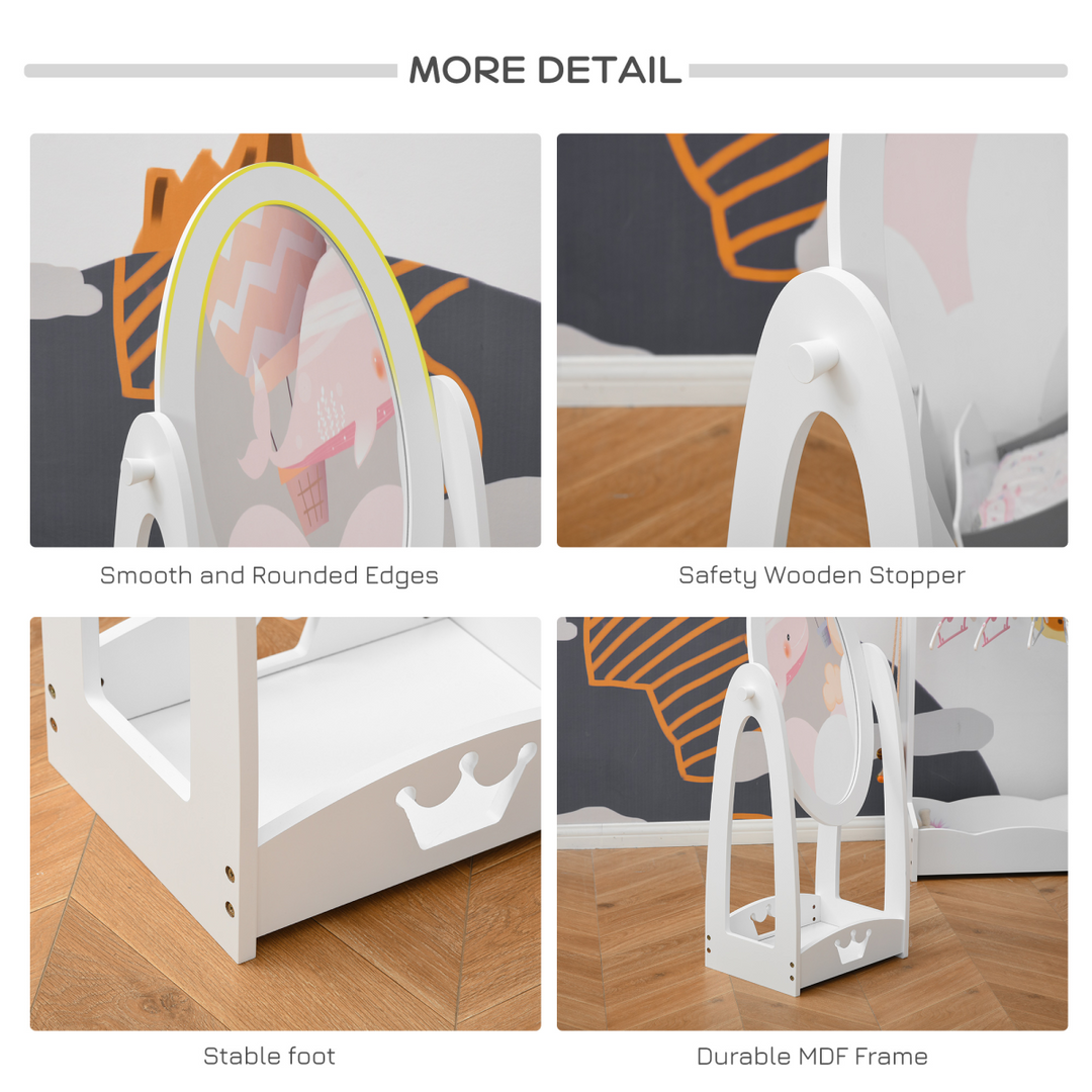 HOMCOM Kids 360° Rotating Full-Length Mirror with Shelf – White | Ages 3–8