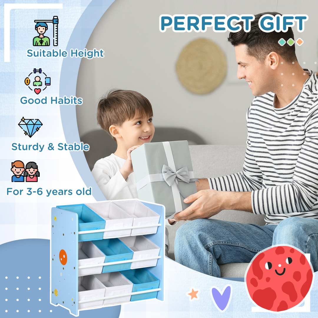 ZONEKIZ Kids Storage Rack with Nine Removable Baskets – Blue
