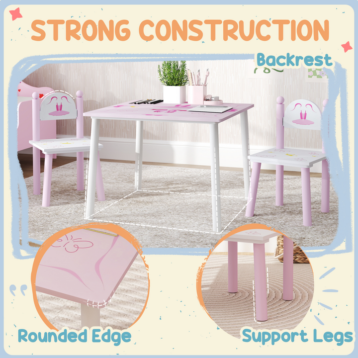AIYAPLAY Princess Kids Table & Chairs Set – Pink (Ages 2–5)