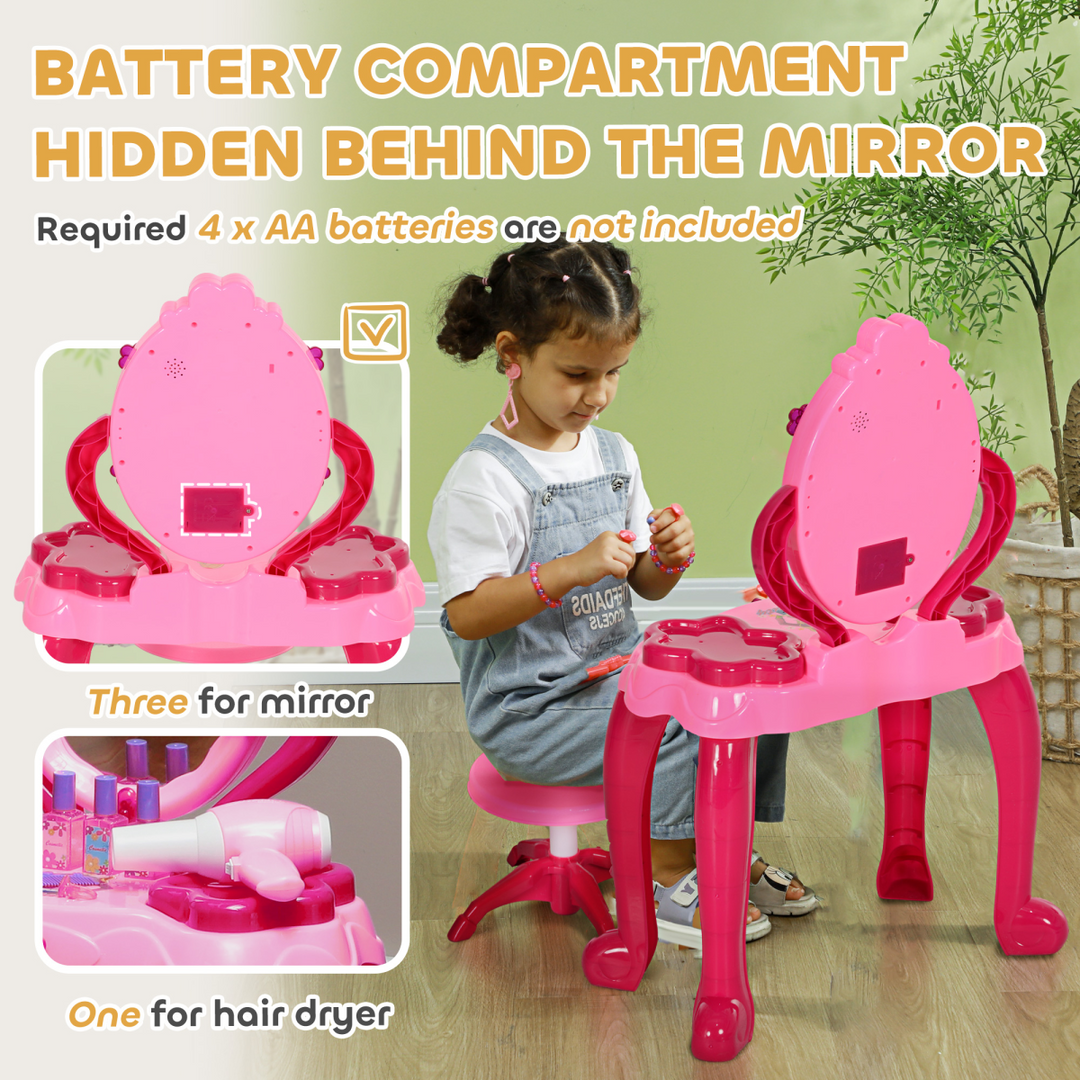 AIYAPLAY Kids Light-Up Vanity Table & Stool – Pink Beauty Set