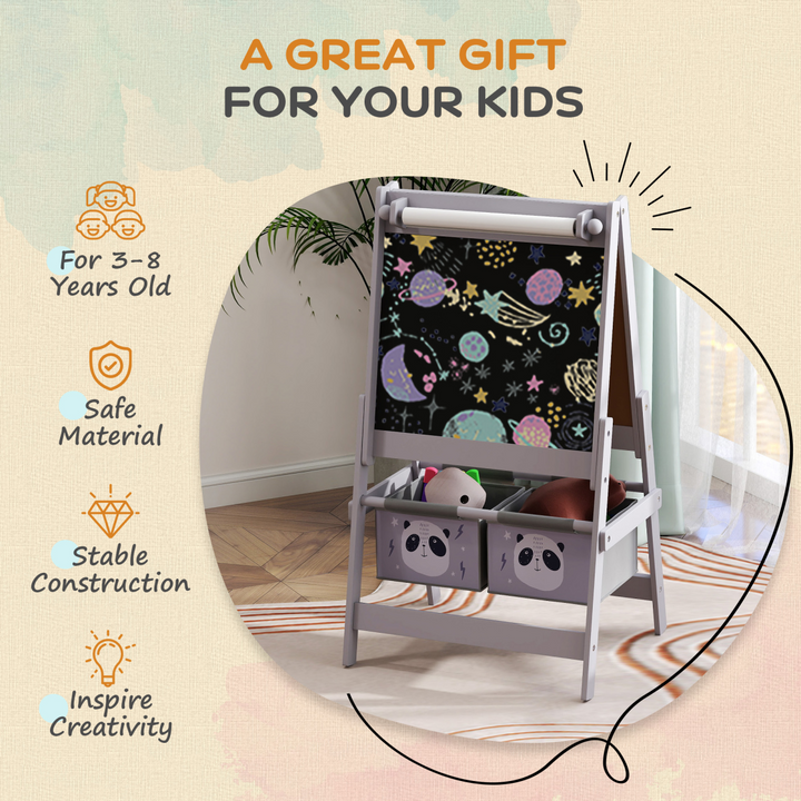 AIYAPLAY 3-in-1 Kids Art Easel with Paper Roll & Storage – Grey