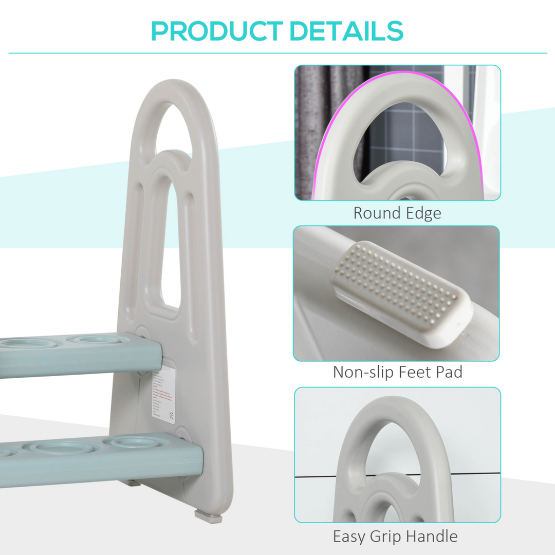 HOMCOM Kids Two-Step Stool – Blue & Grey