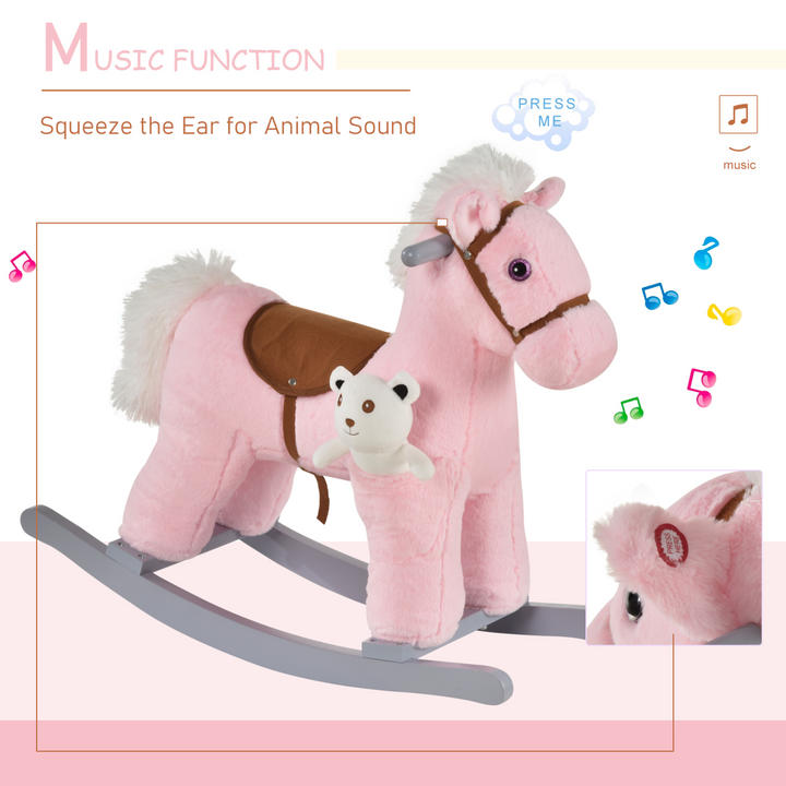 HOMCOM Kids Plush Rocking Horse with Sounds – Pink