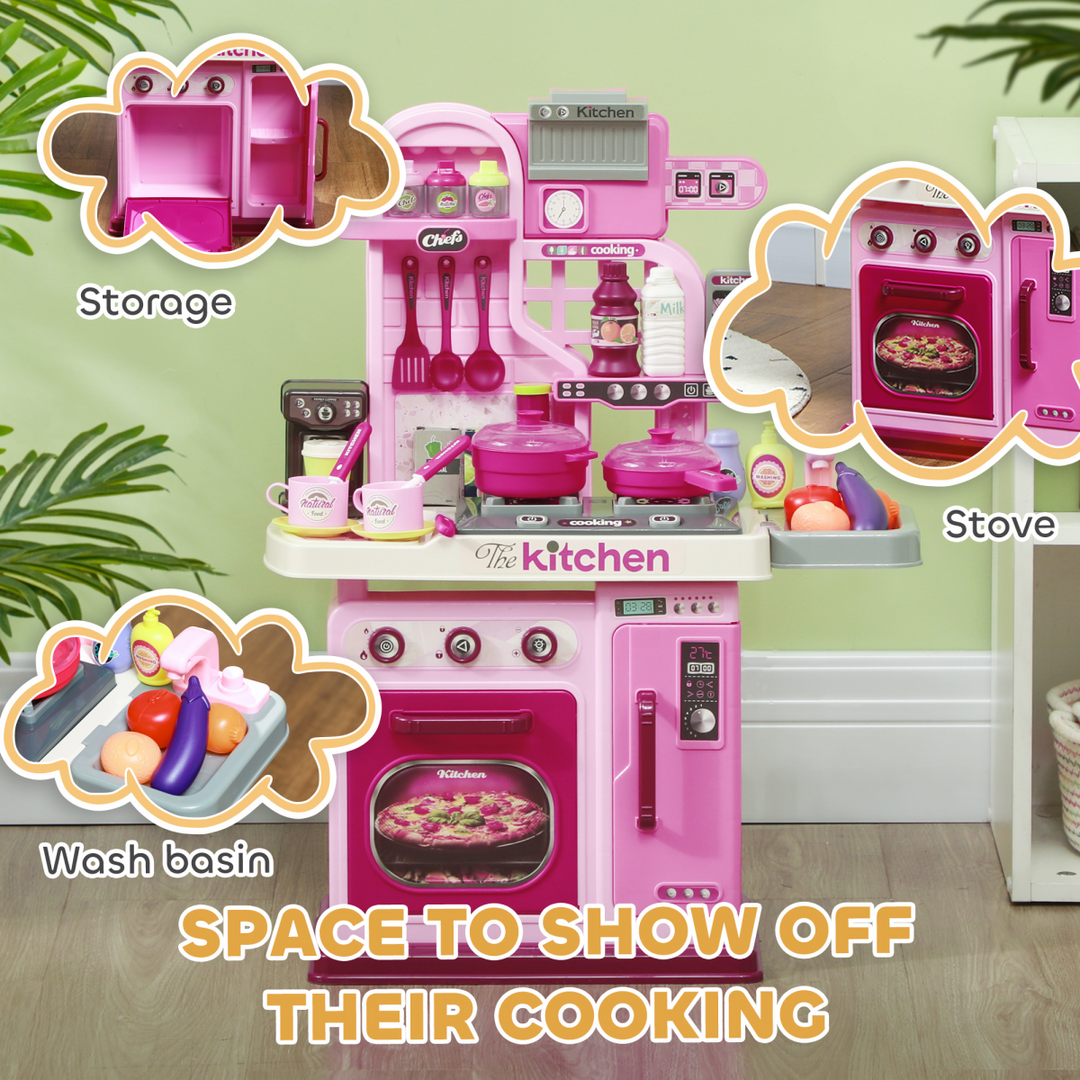 AIYAPLAY Kids Kitchen with 33 Piece Accessories, Lights, Sounds, Storage