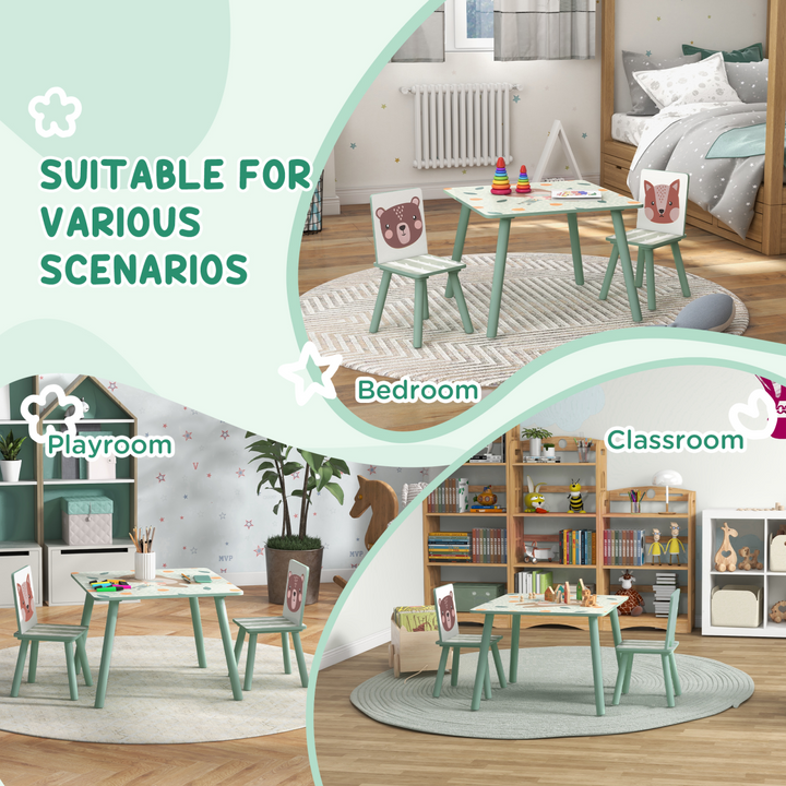ZONEKIZ Kids Table & Chairs Set – Green | Toddler Furniture for Ages 3–6