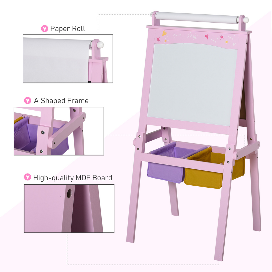 HOMCOM 3-in-1 Wooden Kids Art Easel with Paper Roll – Pink