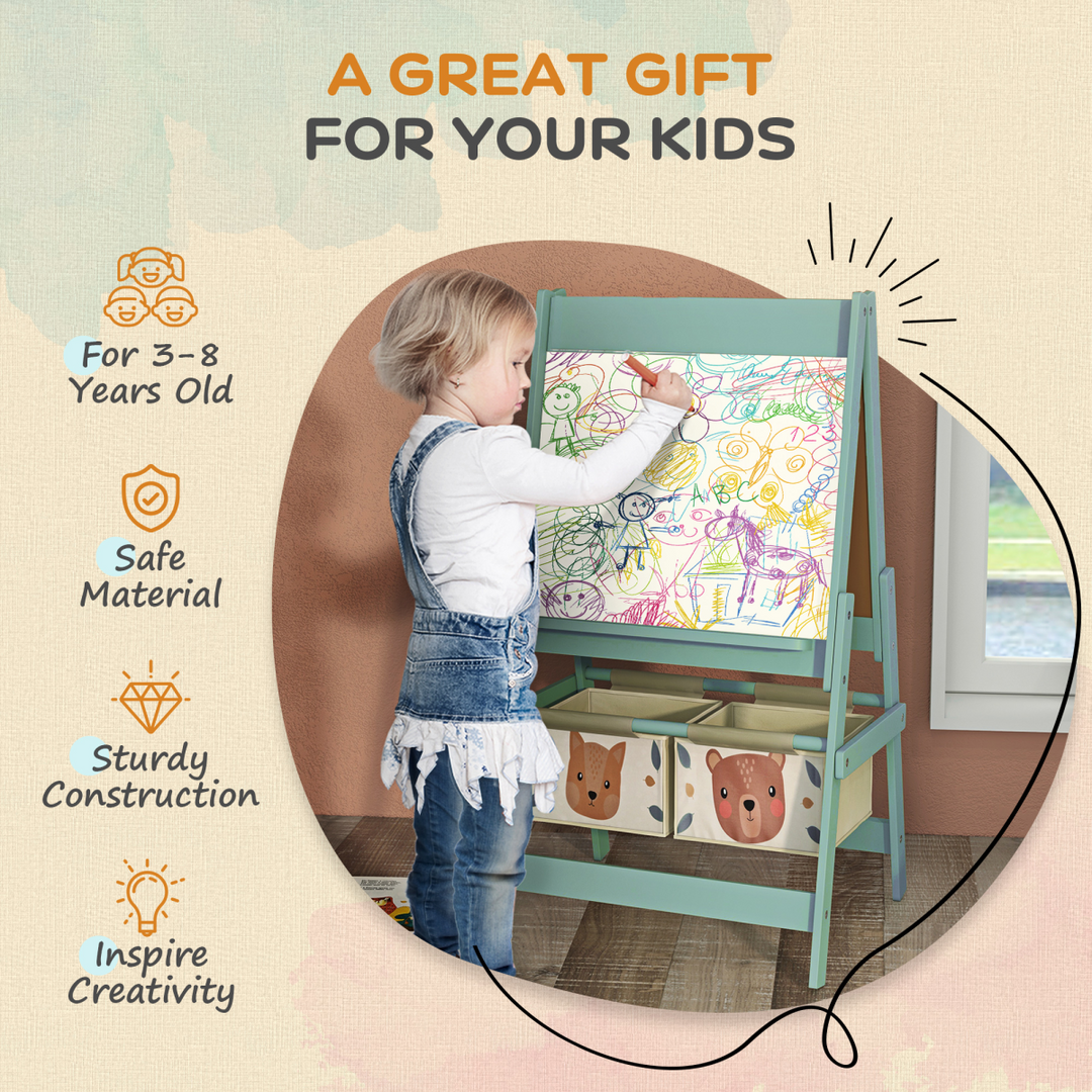 AIYAPLAY 3-in-1 Kids Easel with Paper Roll & Storage – Green