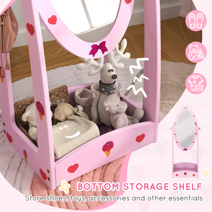 AIYAPLAY Kids 360° Rotating Mirror with Storage Shelf – Pink | Ages 3–8