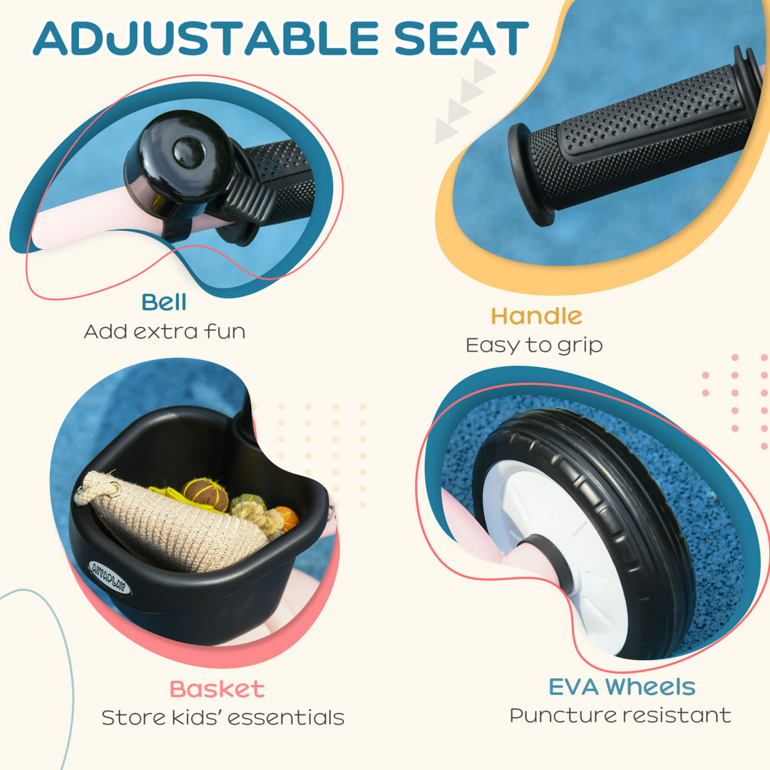 AIYAPLAY Kids Trike – Pink Toddler Tricycle with Basket & Bell (2–5 Years)