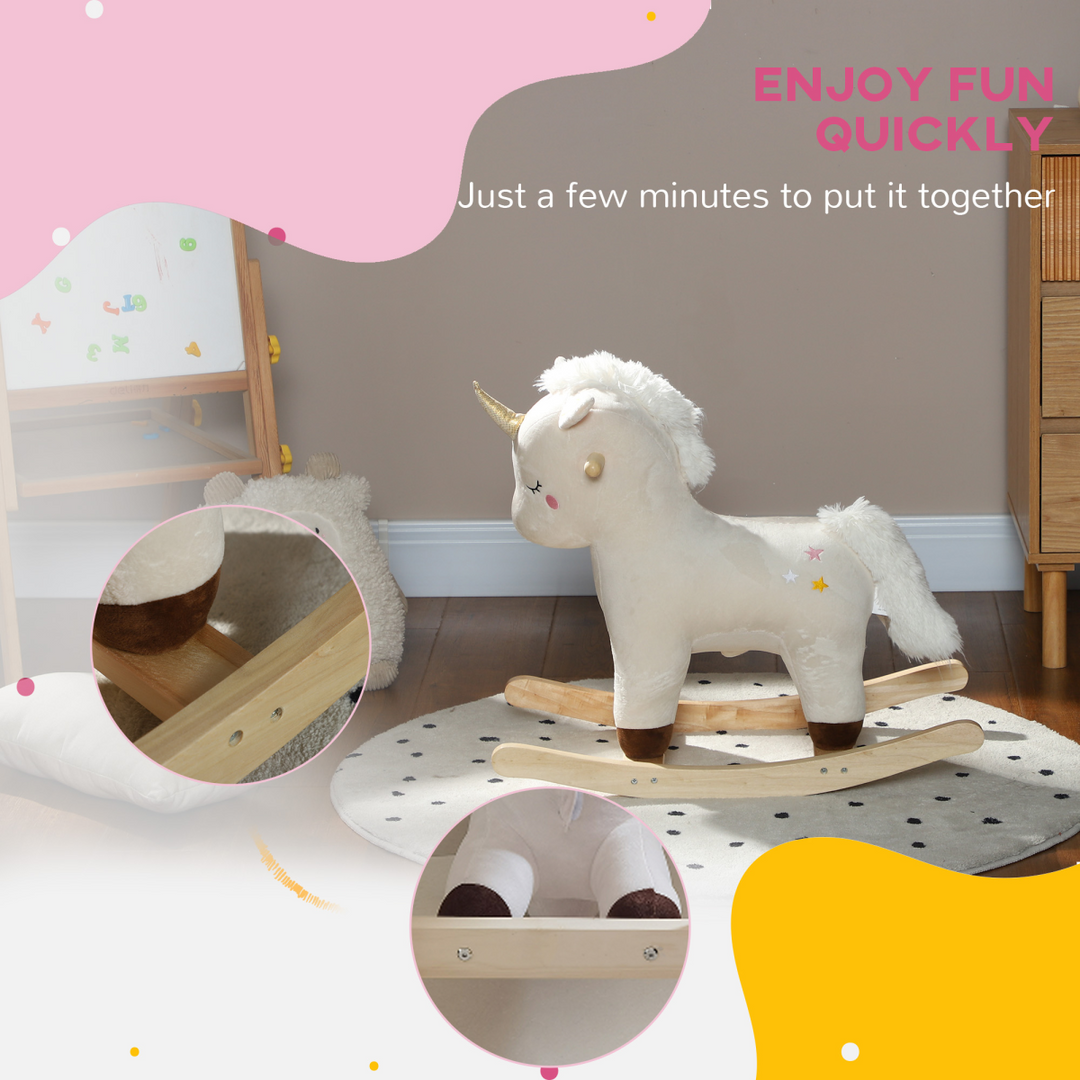 AIYAPLAY Unicorn Rocking Horse with Sounds – White, Ages 2–4