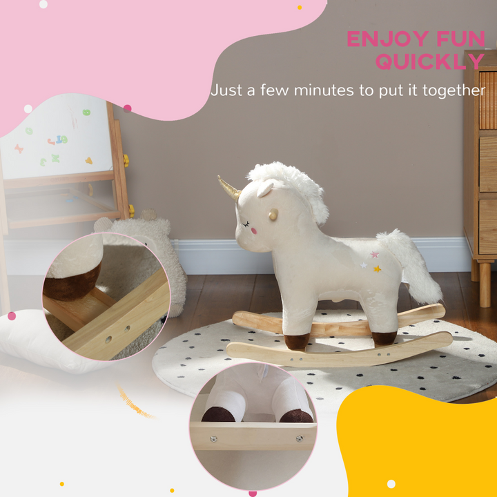 AIYAPLAY Unicorn Rocking Horse with Sounds – White, Ages 2–4