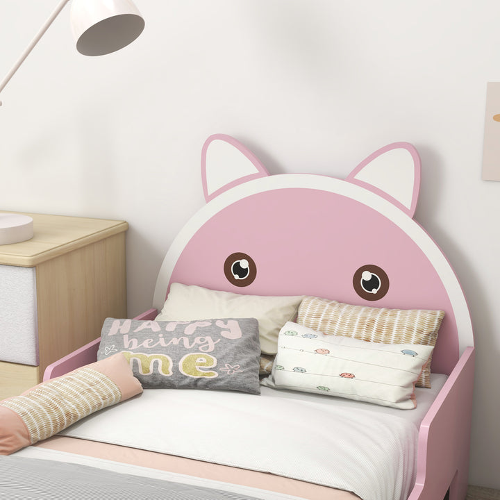 ZONEKIZ Bed for Kids Cat Design Toddler Bed Frame Bedroom Furniture with Guardrails, for 3-6 Years, 143L x 74W x 72Hcm - Pink - image 8