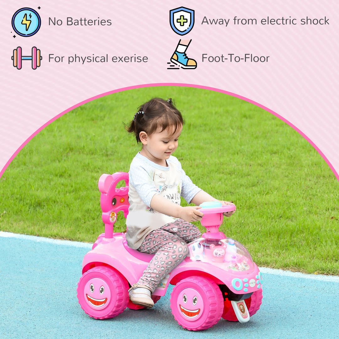 AIYAPLAY Foot to Floor oddler Ride on Toy w/ Music, Light, Horn, Under Seat Storage, Anti-Over-Backwards Device, Pink