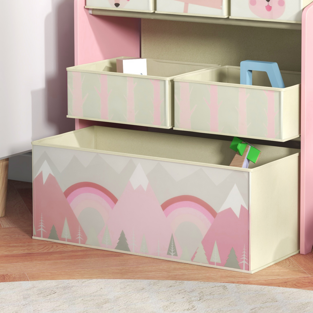 ZONEKIZ Kids Storage Organiser with Six Fabric Bins – Pink
