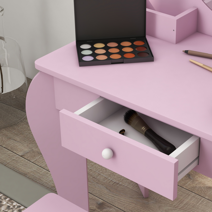 ZONEKIZ Kids Dressing Table & Stool – Pink Cat Vanity Set