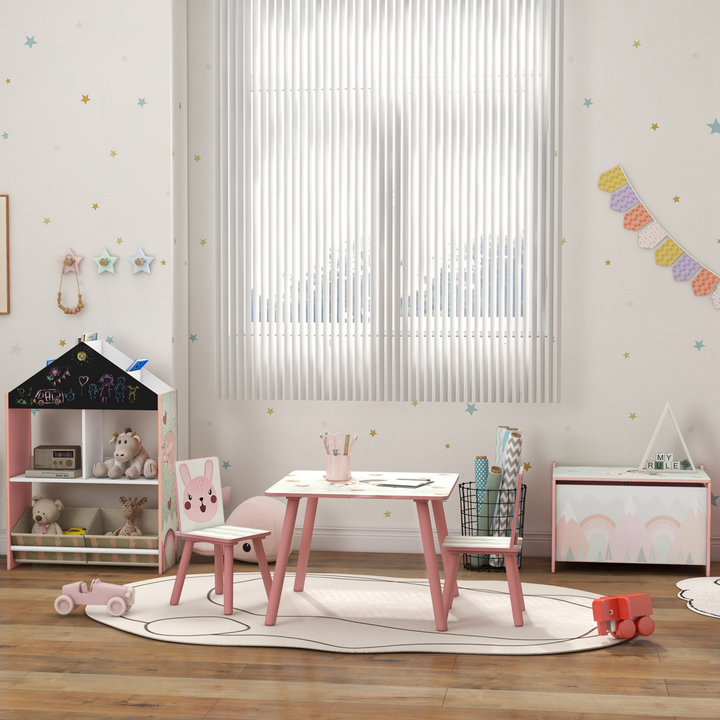 ZONEKIZ Kids Table & 2 Chairs – Pink Toddler Furniture Set (ages 3–6)
