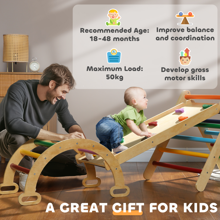 AIYAPLAY 5-in-1 Toddler Climbing Frame with Ramp &amp; Arch – Multicolour