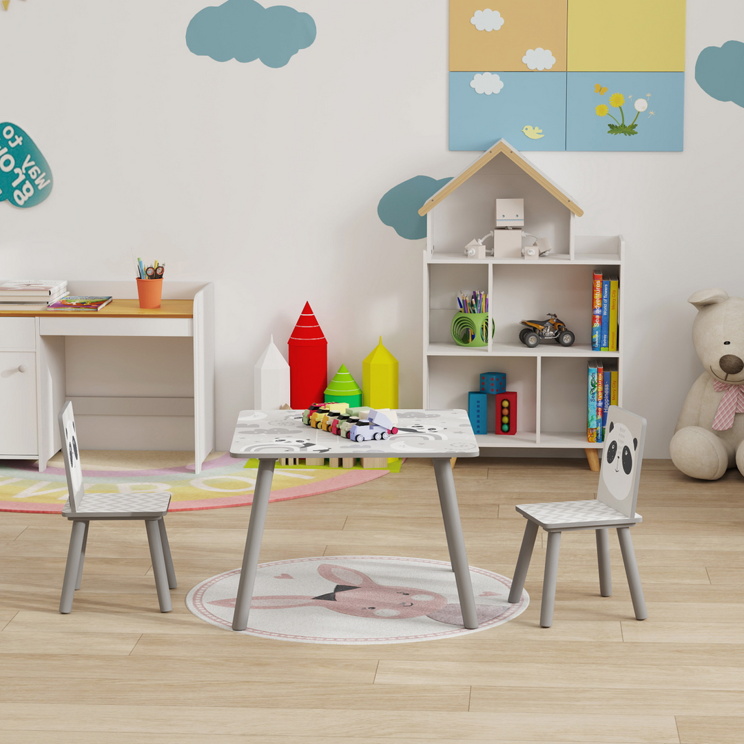 ZONEKIZ Kids Table & Chairs – Grey Toddler Furniture Set for Ages 3–6