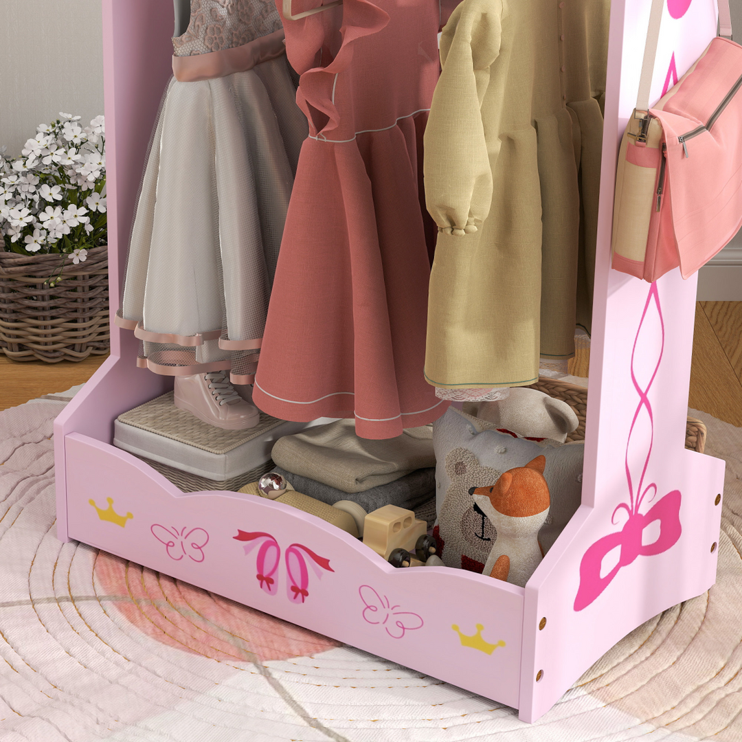 AIYAPLAY Kids Clothes Rail with Shelves – Pink Kids Wardrobe 3–8 Years