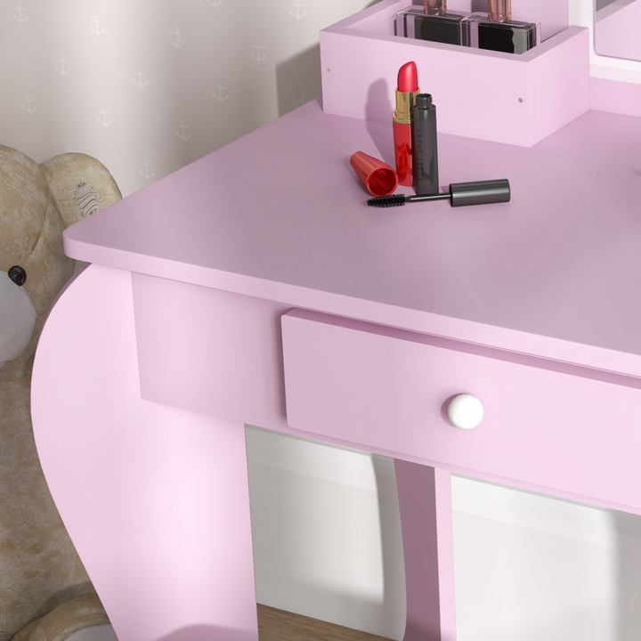 ZONEKIZ Kids Dressing Table & Stool – Pink Cloud Vanity Set