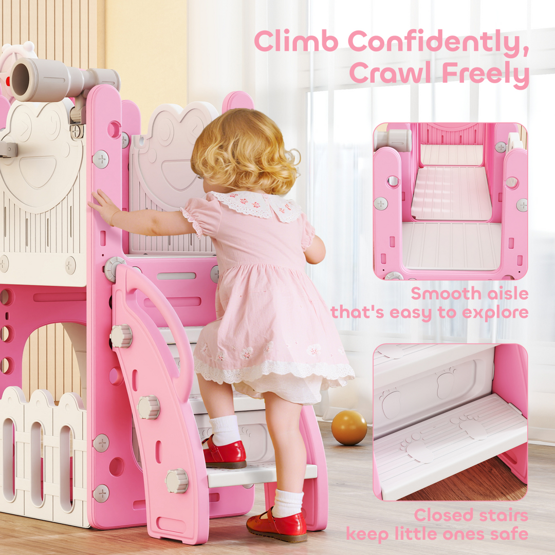 AIYAPLAY 7-in-1 Toddler Swing & Slide Playset Climbing Frame - Pink