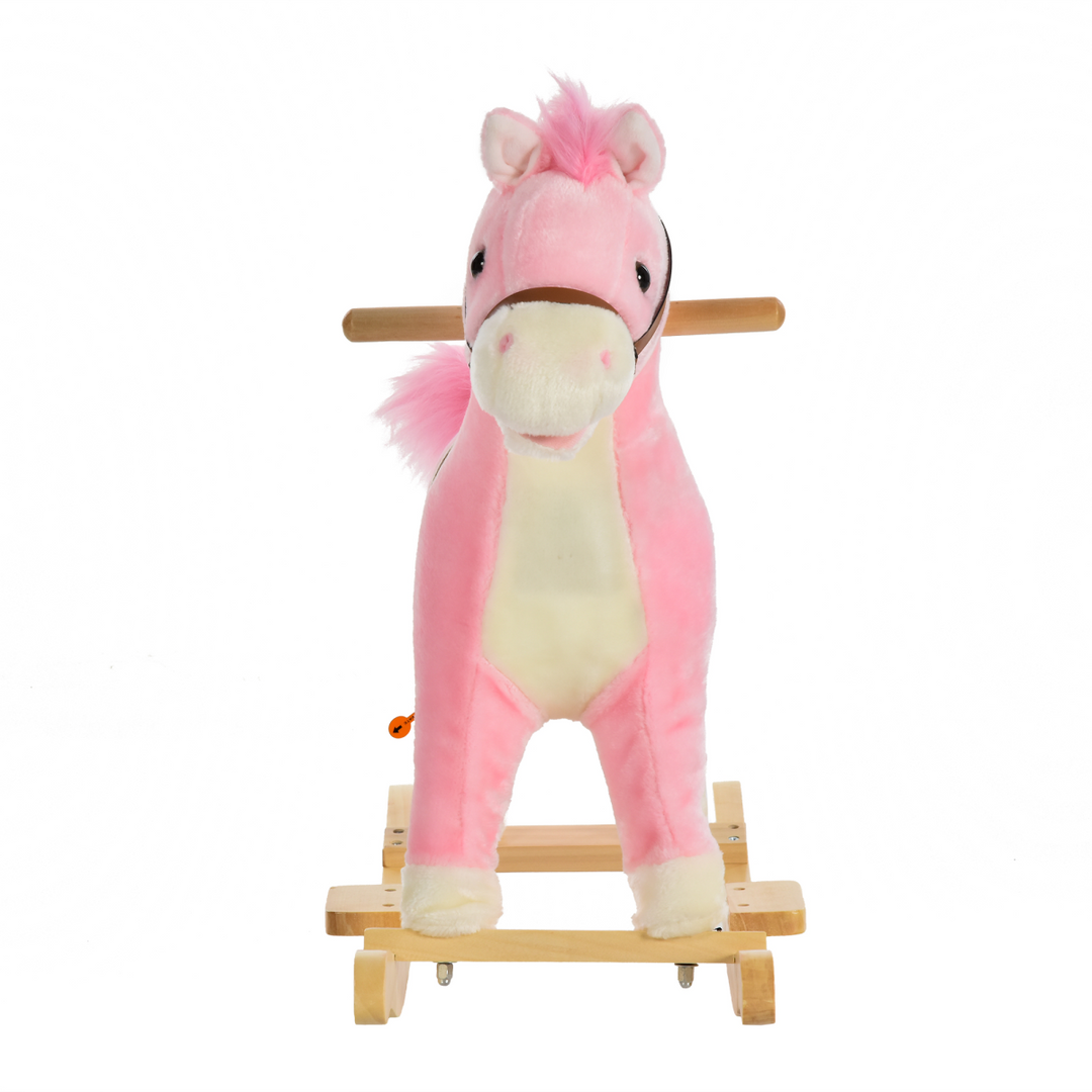 HOMCOM Kids Plush Rocking Horse with Sounds – Pink