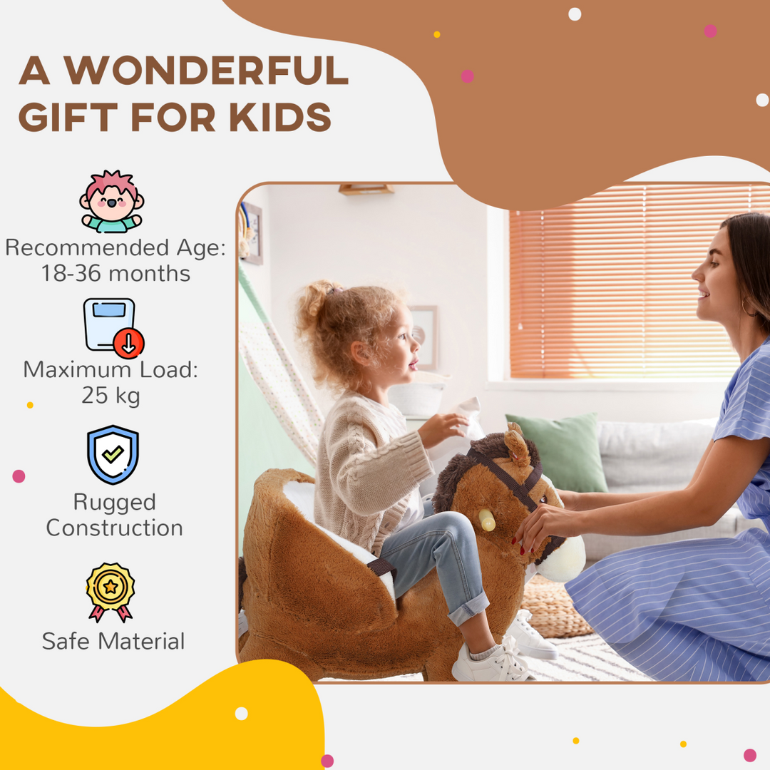 AIYAPLAY Brown Rocking Horse with Sounds & Safety Belt – 18–36M