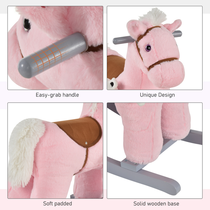 HOMCOM Kids Plush Rocking Horse with Sounds – Pink