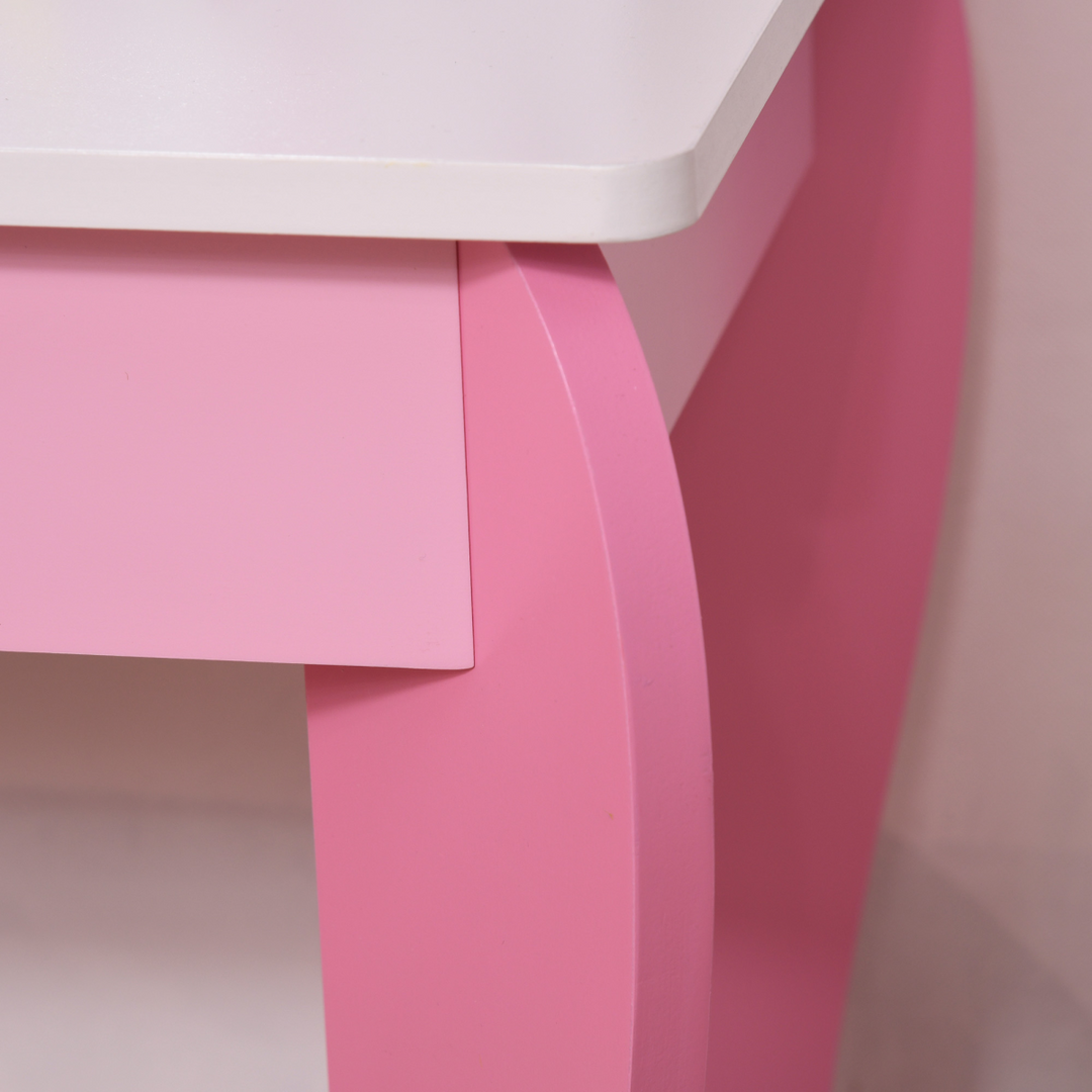 HOMCOM Kids Unicorn Dressing Table & Stool – Pink Vanity Set