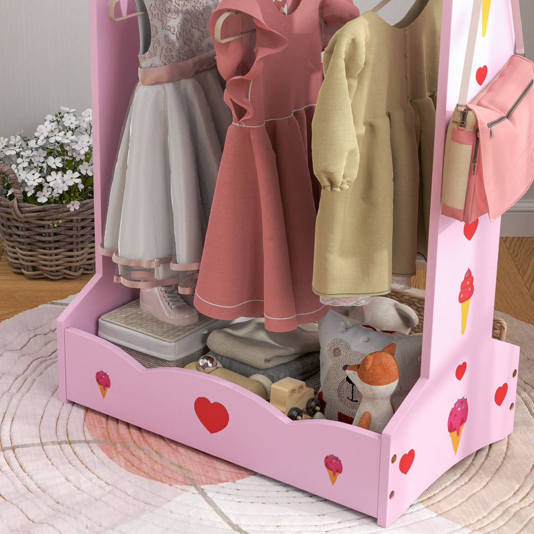AIYAPLAY Kids Clothes Rail with Shelves & Side Hook – Hot Pink | 3–8 Years
