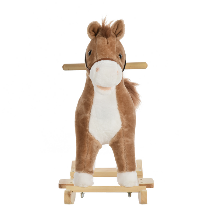 HOMCOM Kids Plush Rocking Horse with Sounds – Brown