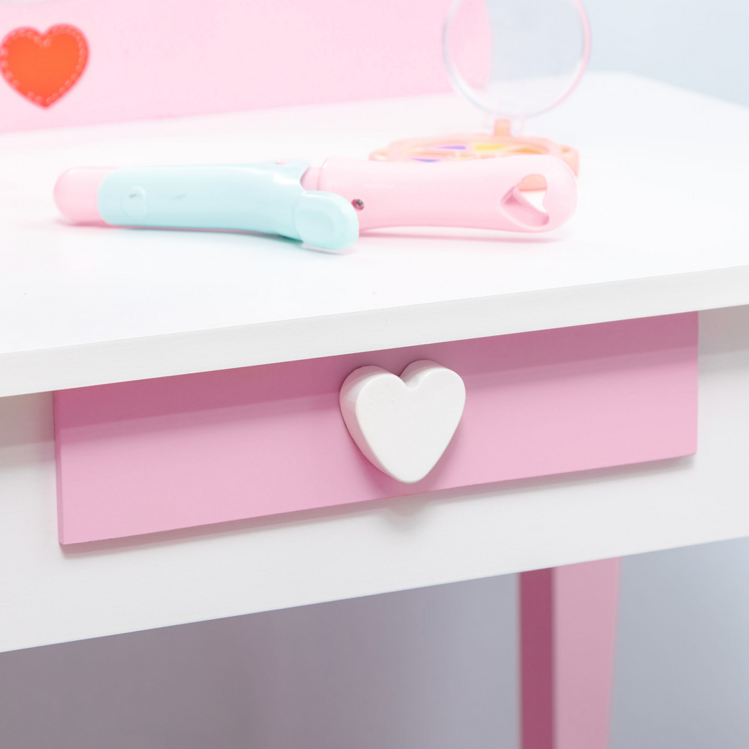 ZONEKIZ Kids Dressing Table & Stool – Pink Princess Vanity Set