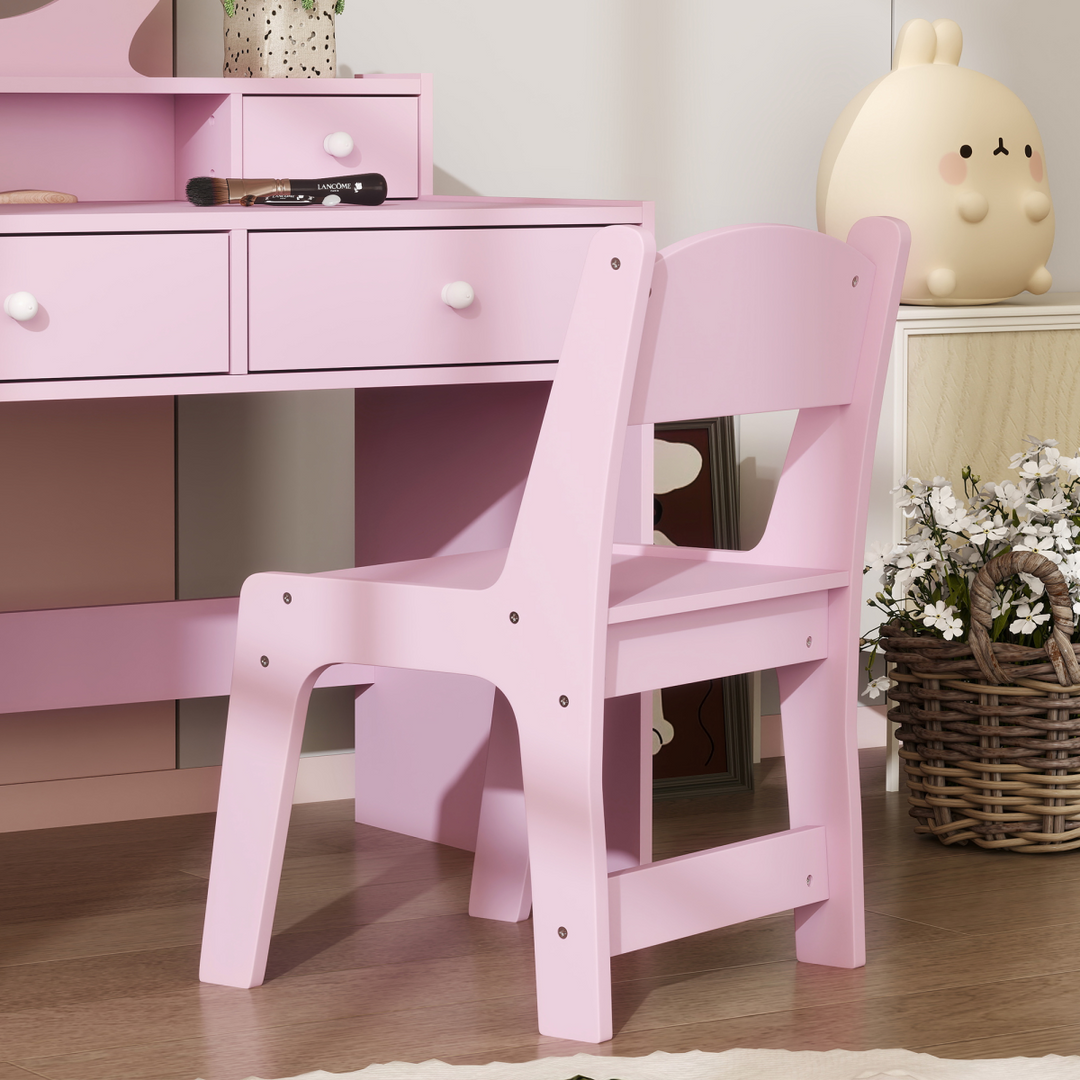 AIYAPLAY Kids Dressing Table & Stool – Pink Oval Mirror Vanity Set