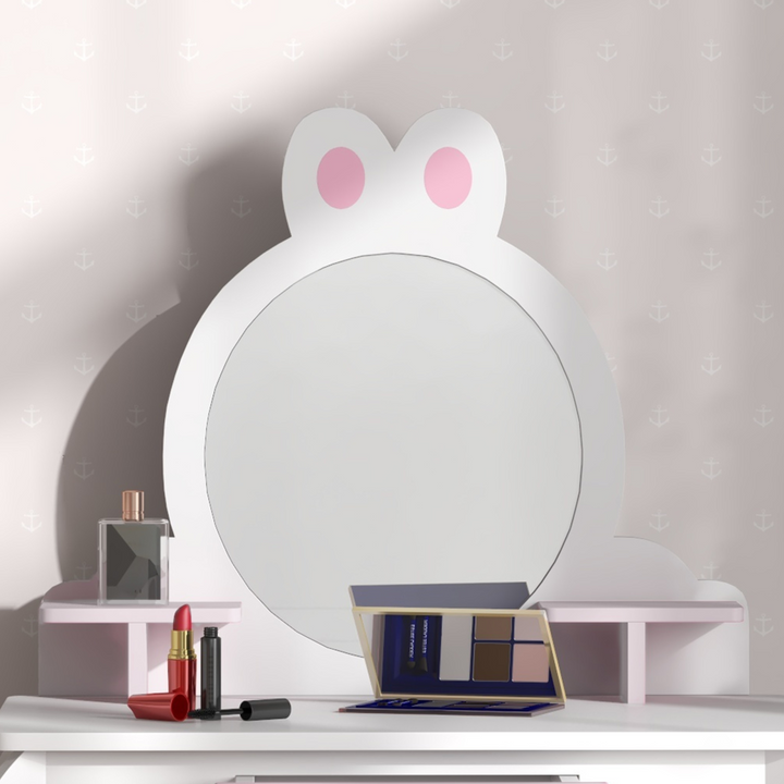 ZONEKIZ Kids Dressing Table & Stool – White & Pink Bunny Vanity Set
