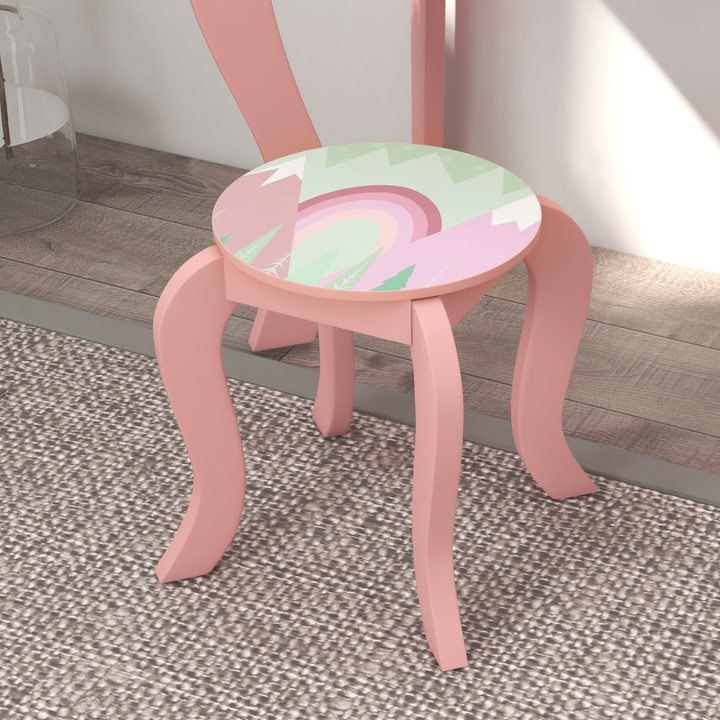 ZONEKIZ Kids Dressing Table & Stool – Pink Animal Vanity Set
