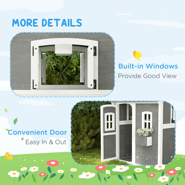 Outsunny Wooden PlayHouse - Grey
