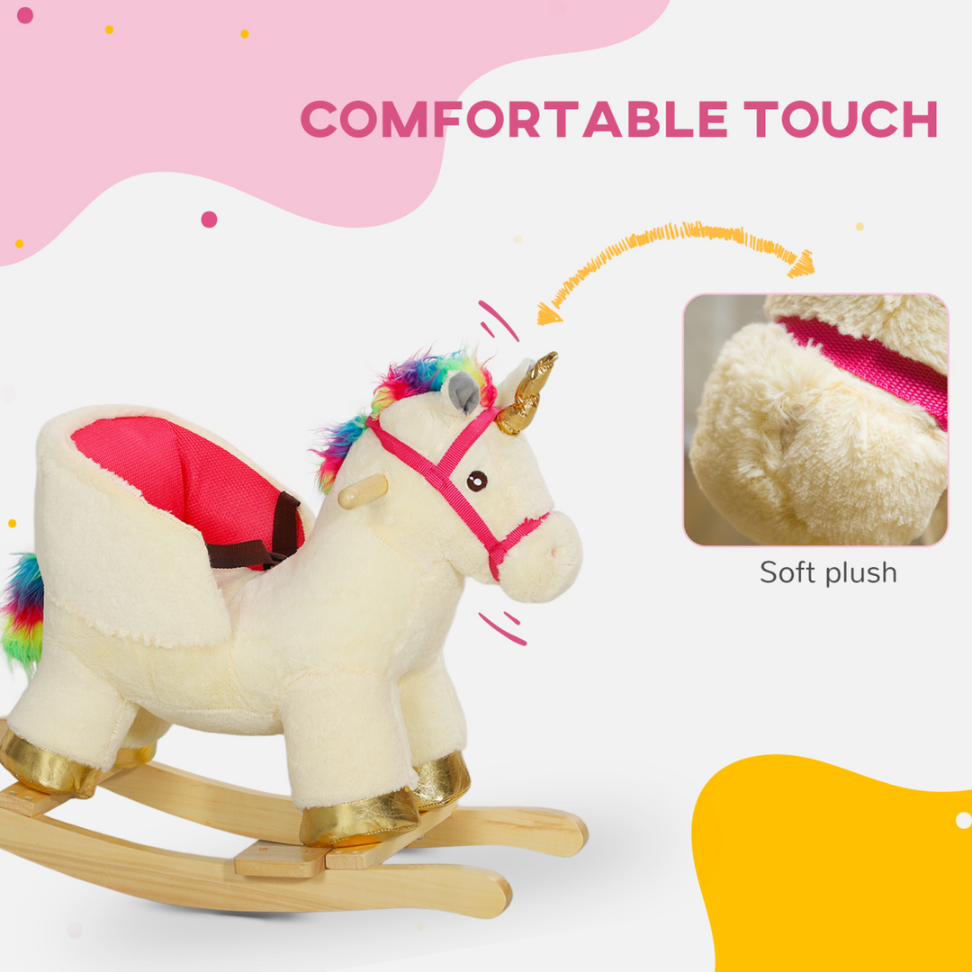 AIYAPLAY Plush Rocking Unicorn with Sound & Safety Belt – Cream