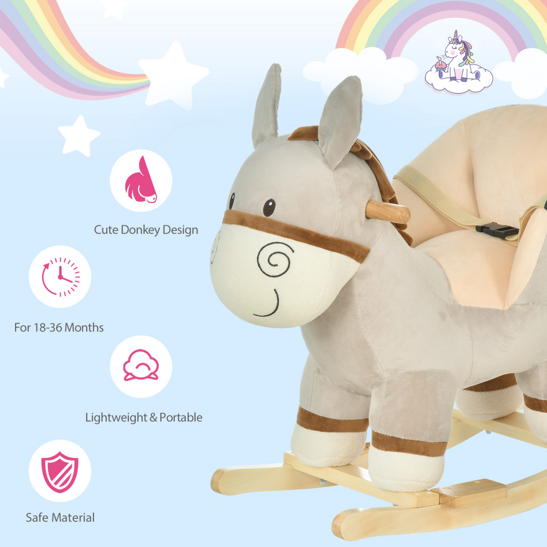 HOMCOM Kids Plush Donkey Rocking Ride-On – Grey