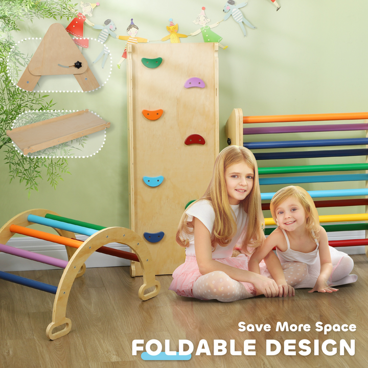 AIYAPLAY 5-in-1 Toddler Climbing Frame with Ramp &amp; Arch – Multicolour