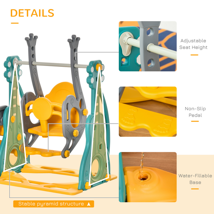 HOMCOM 3-in-1 Toddler Swing & Slide Playset with Hoop
