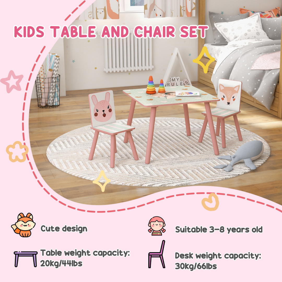 ZONEKIZ Kids Table & 2 Chairs – Pink Toddler Furniture Set (ages 3–6)