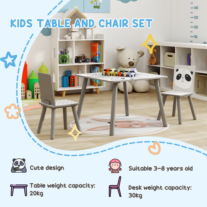 ZONEKIZ Kids Table & Chairs – Grey Toddler Furniture Set for Ages 3–6