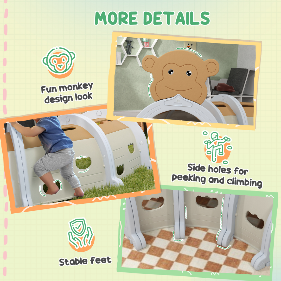 AIYAPLAY Monkey Design Kids Play Tunnel – Ages 3–6 (Brown)